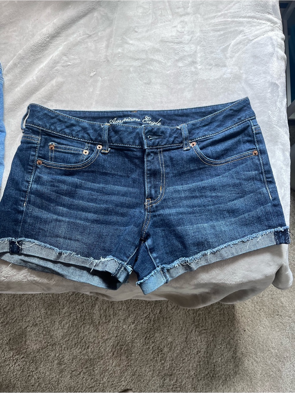 American Eagle Outfitters Dark Blue Frayed Denim Shorts